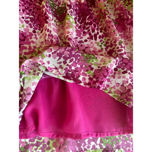 Fred David Pink & Green V Neck With Tie, Short Flutter Sleeve Top, Medium - Picture 7 of 7